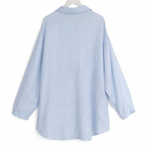 Soft Surroundings Linen Button Front Tunic Top Light Blue Women’s 1X Plus Size - Picture 3 of 9